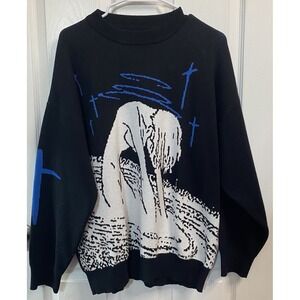 Women's Anime Print‎ O Neck Pullover Sweater Harajuku Y2K Knitwear Sz.L EUC